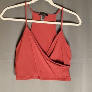 Red Faux Wrap Crop Top